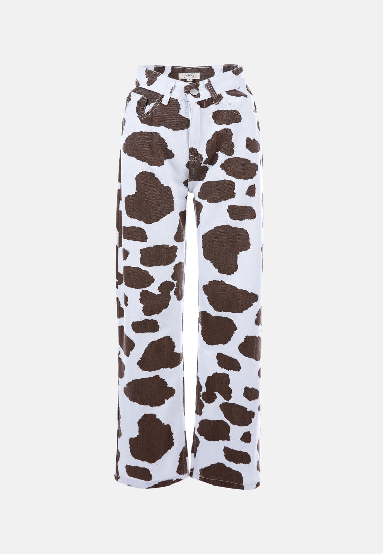 cow print wide pants#color_brown