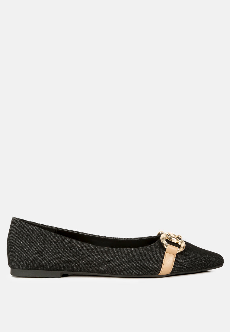 denim horsebit detail ballet flats#color_denim-black