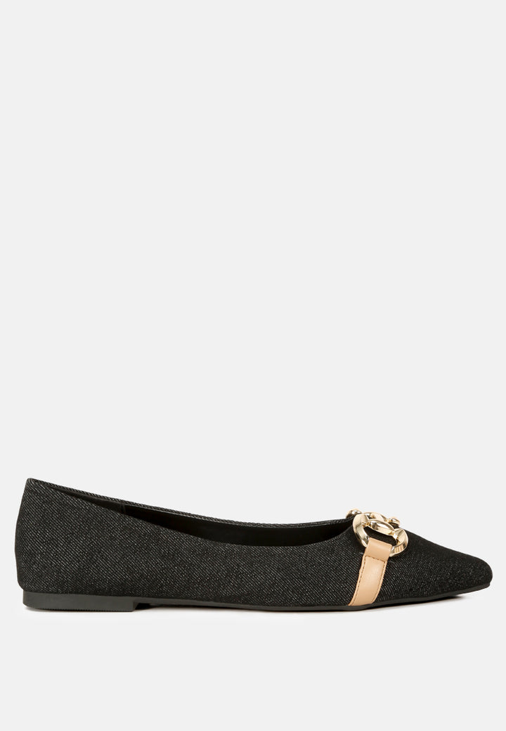 denim horsebit detail ballet flats#color_denim-black