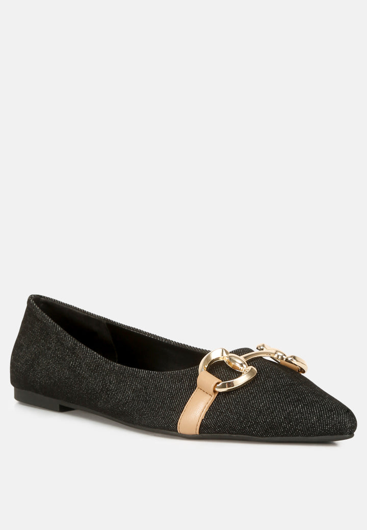 denim horsebit detail ballet flats#color_denim-black