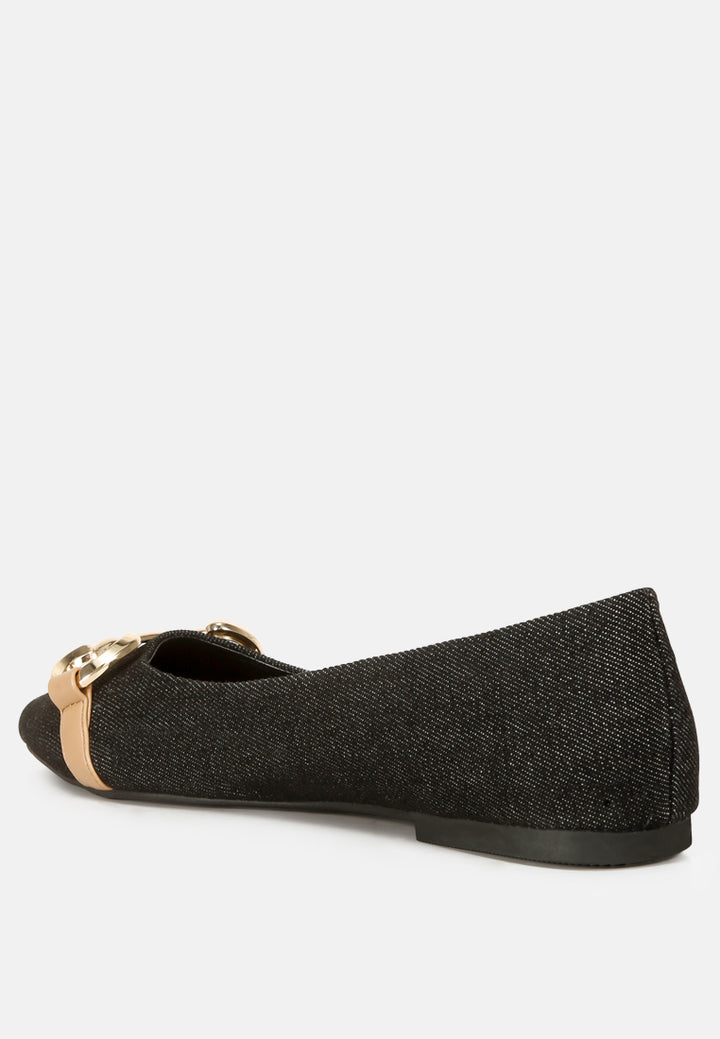 denim horsebit detail ballet flats#color_denim-black