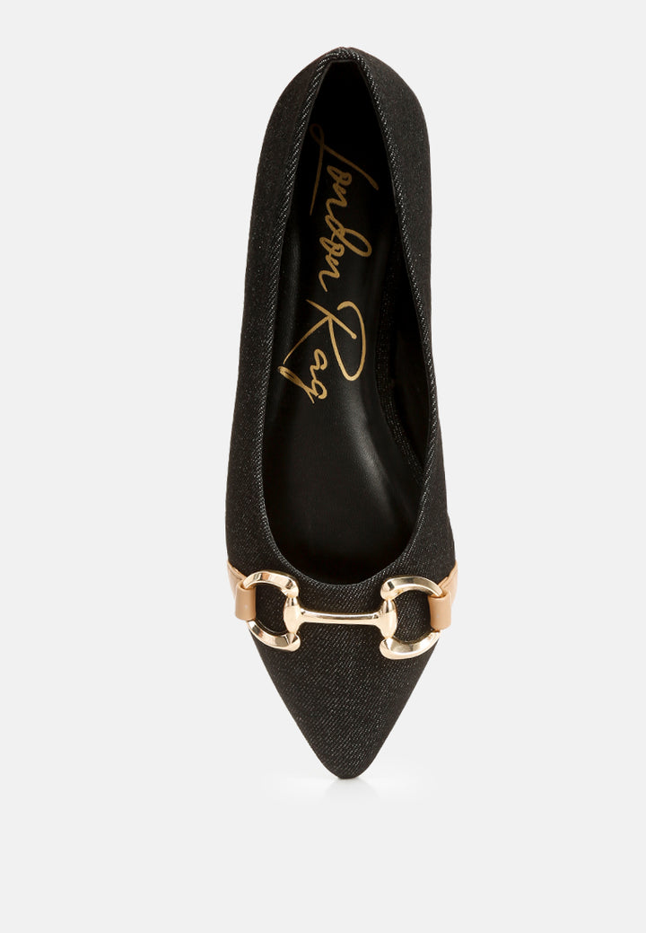denim horsebit detail ballet flats#color_denim-black