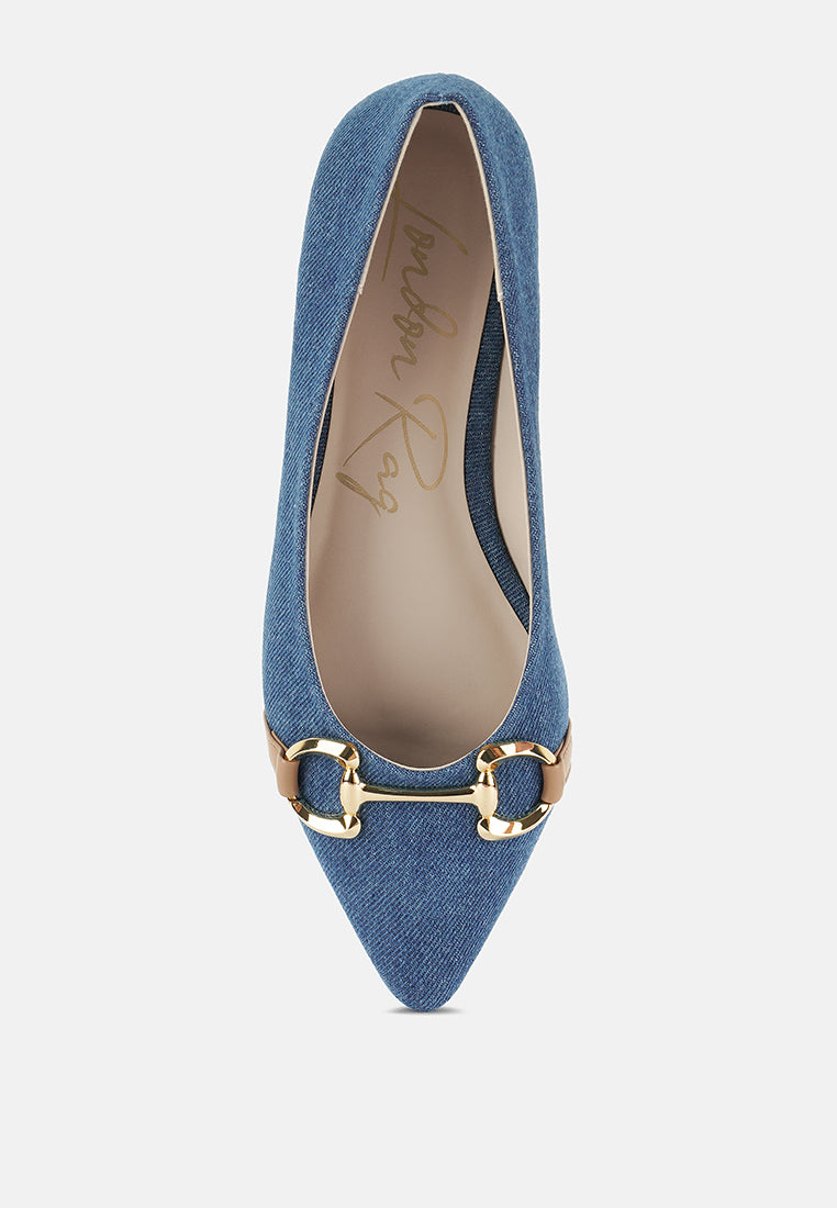 denim horsebit detail ballet flats#color_denim-blue