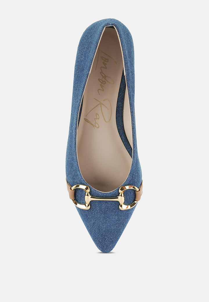 denim horsebit detail ballet flats#color_denim-blue