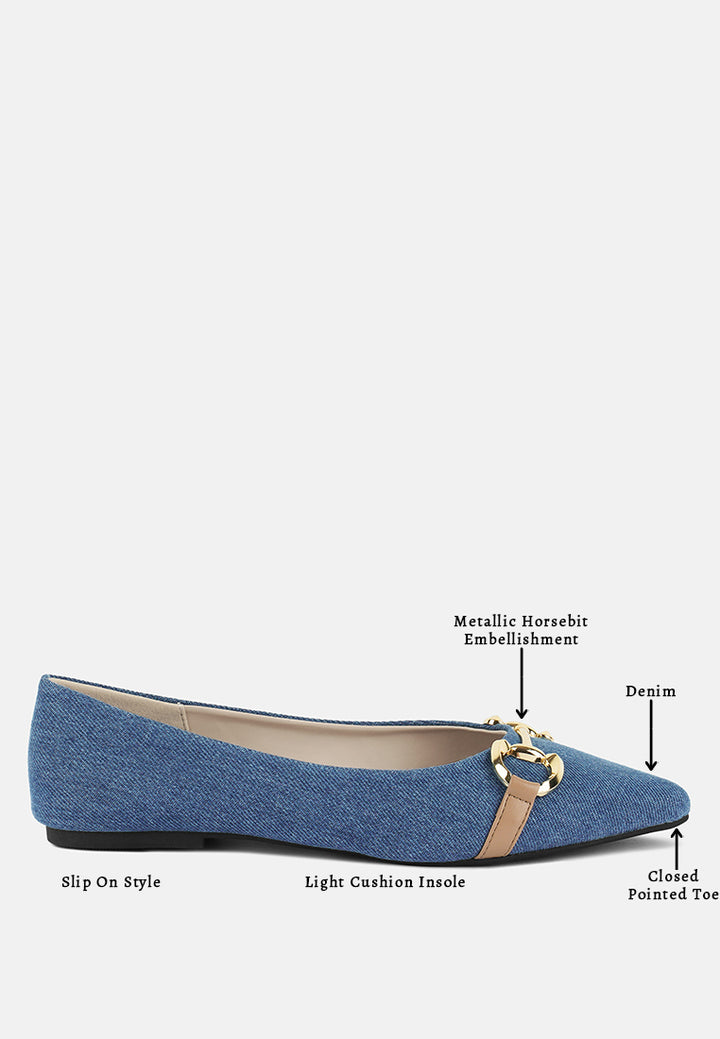 denim horsebit detail ballet flats#color_denim-blue