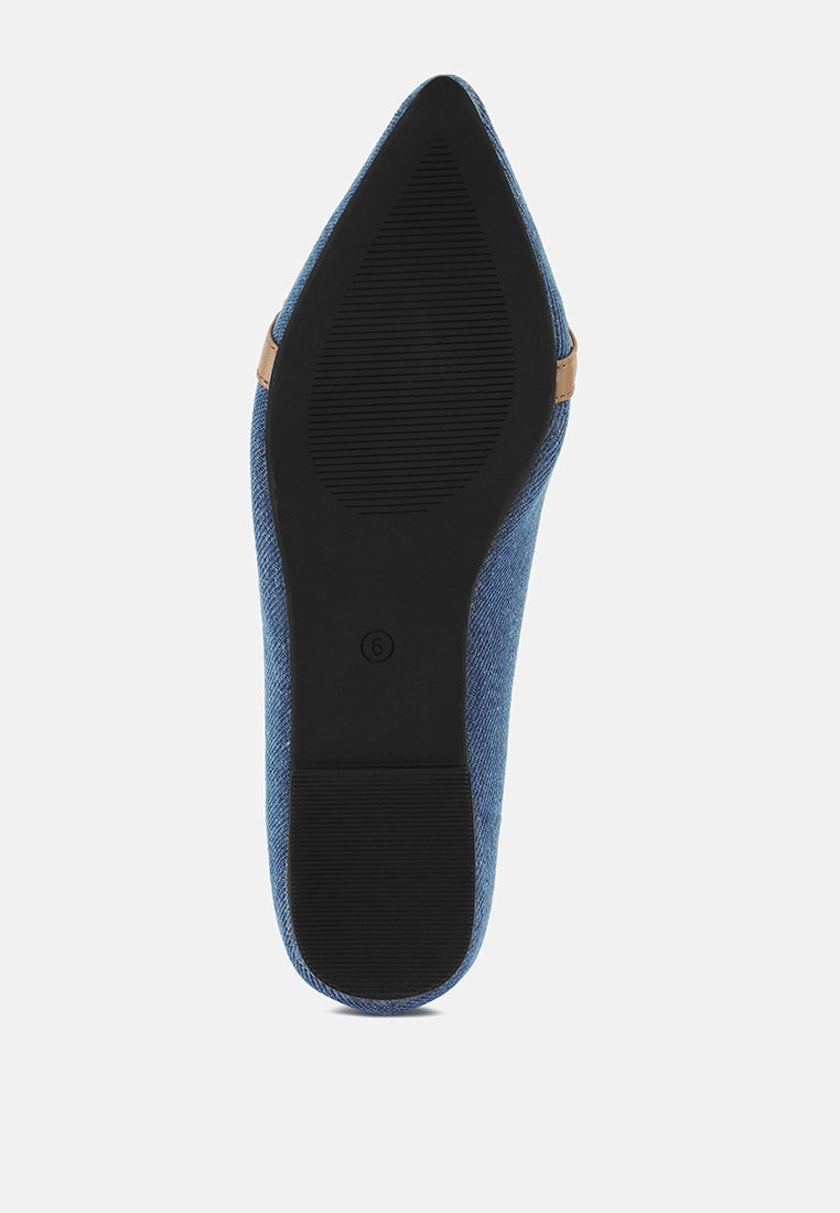 denim horsebit detail ballet flats#color_denim-blue