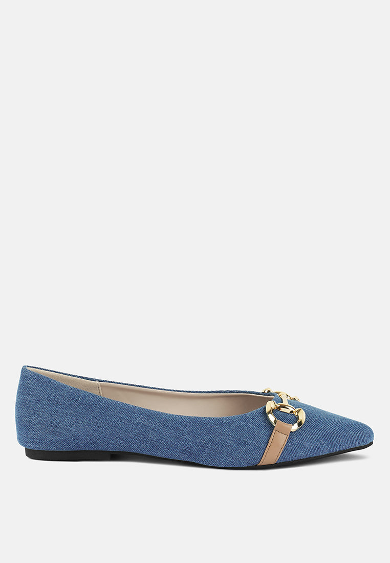 denim horsebit detail ballet flats#color_denim-blue