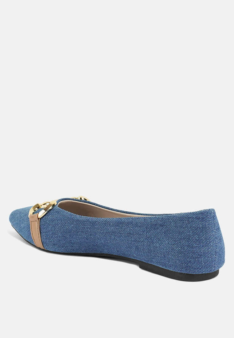 denim horsebit detail ballet flats#color_denim-blue