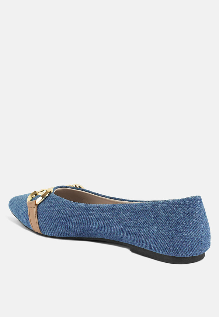 denim horsebit detail ballet flats#color_denim-blue
