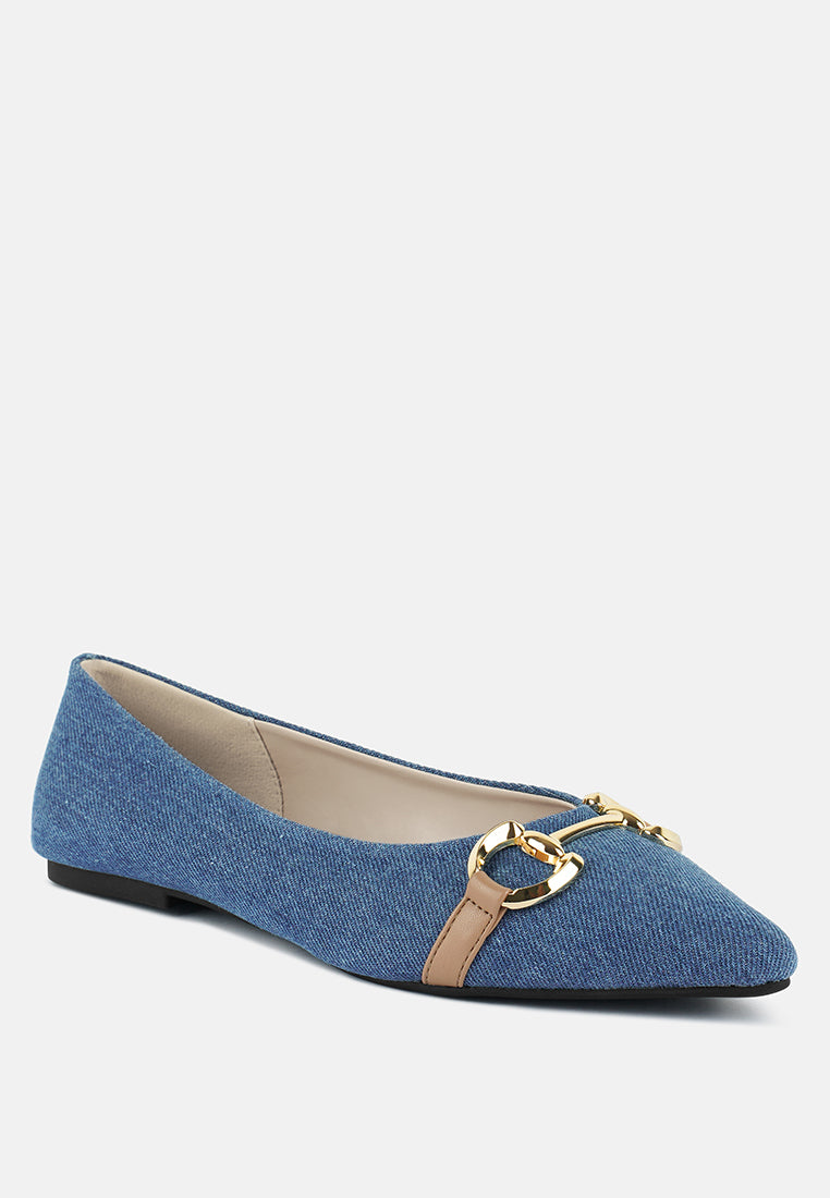 denim horsebit detail ballet flats#color_denim-blue