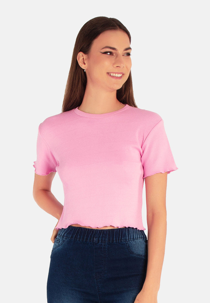 crew neck rib knit top#color_pink