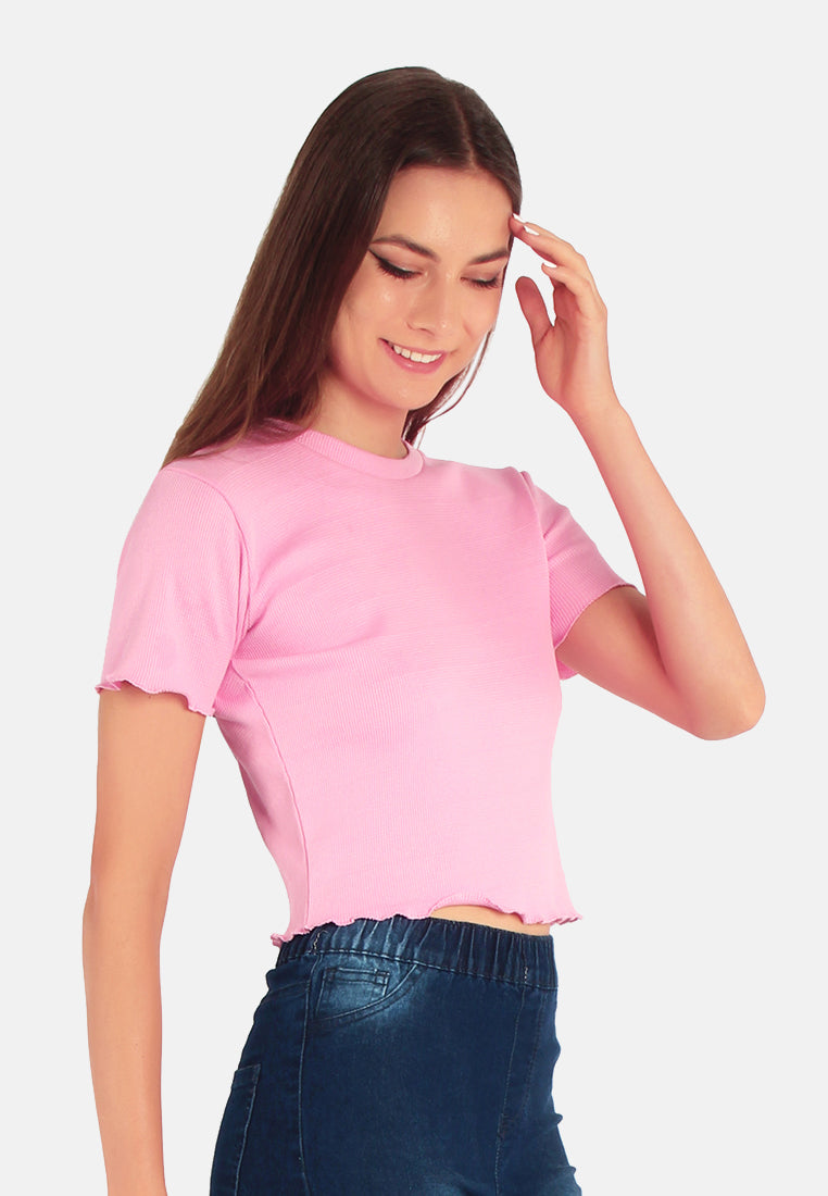 crew neck rib knit top#color_pink