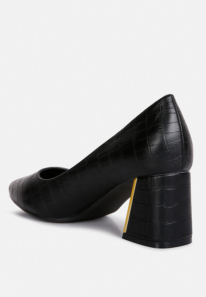 emersyn croc block heel pump shoes#color_black