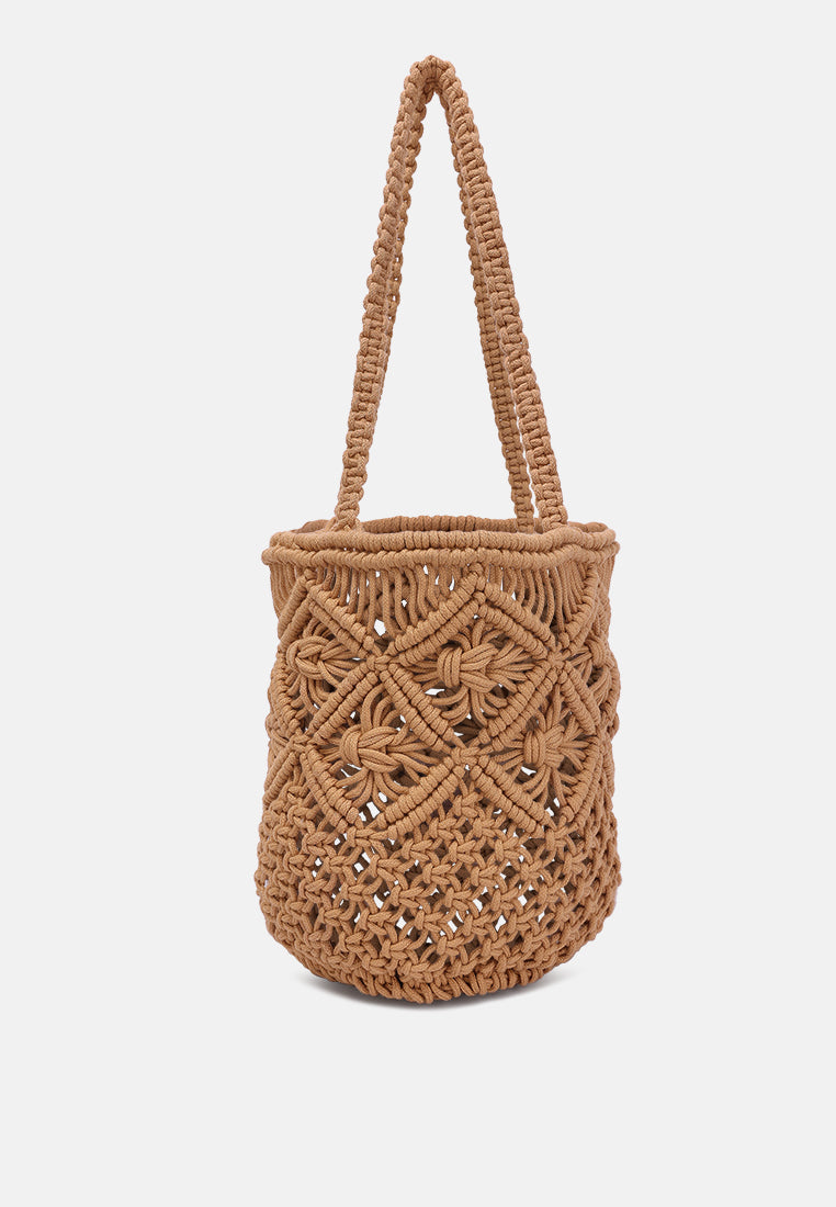 crochet cotton satchel bag#color_brown