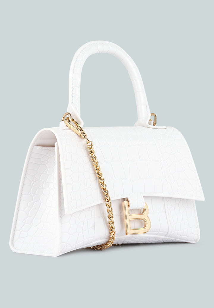 croc textured mini handbag#color_white