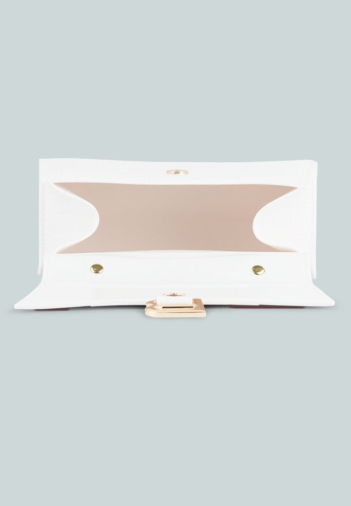 croc textured mini handbag#color_white