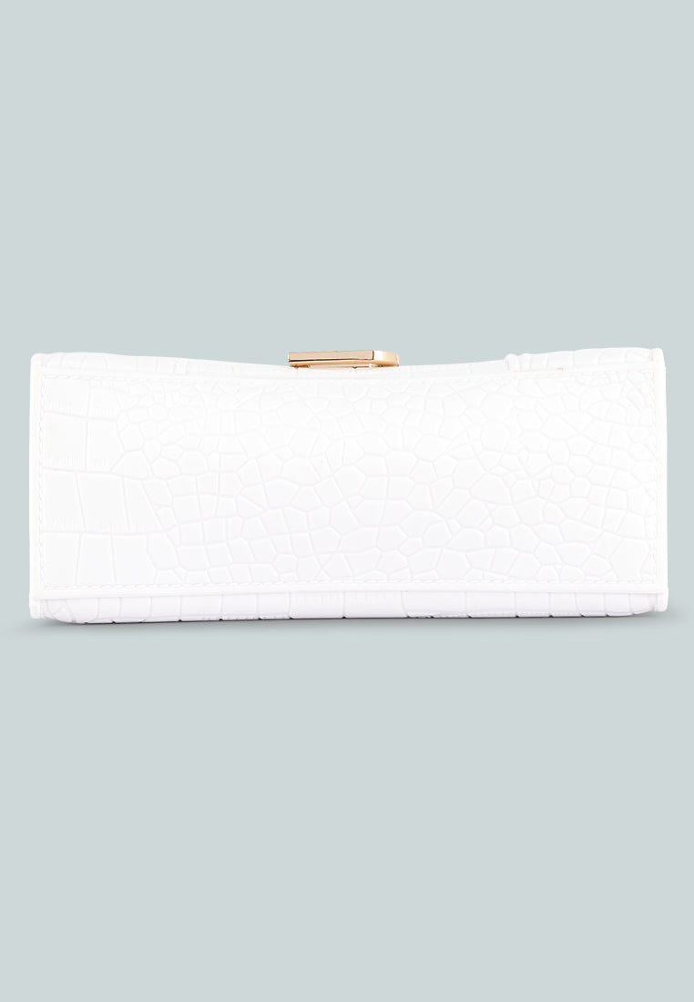 croc textured mini handbag#color_white