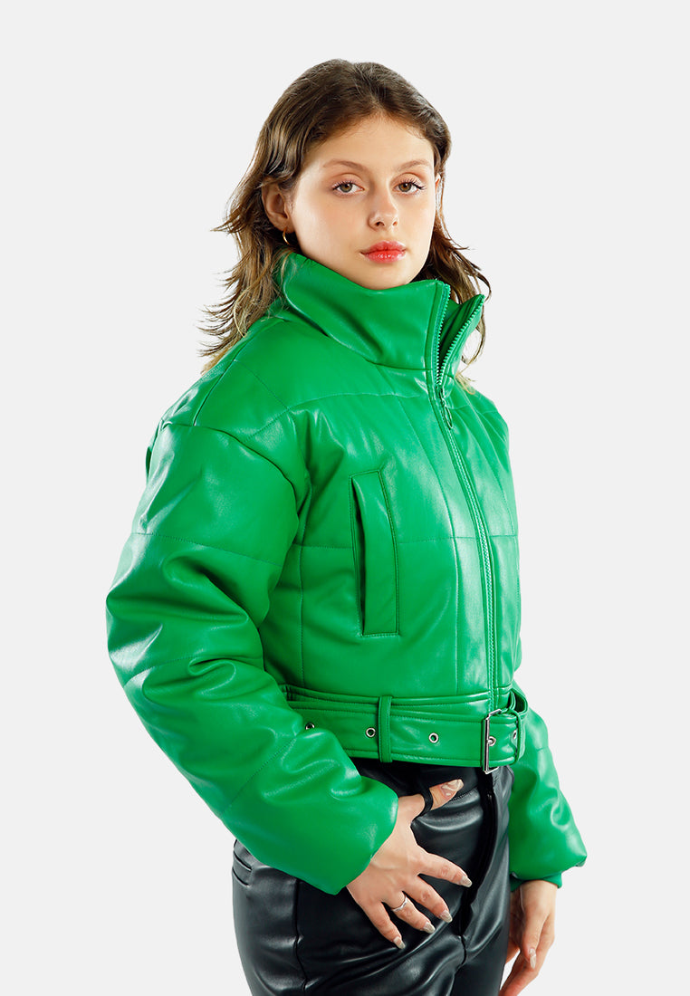 cropped belted puffer jacket#color_green