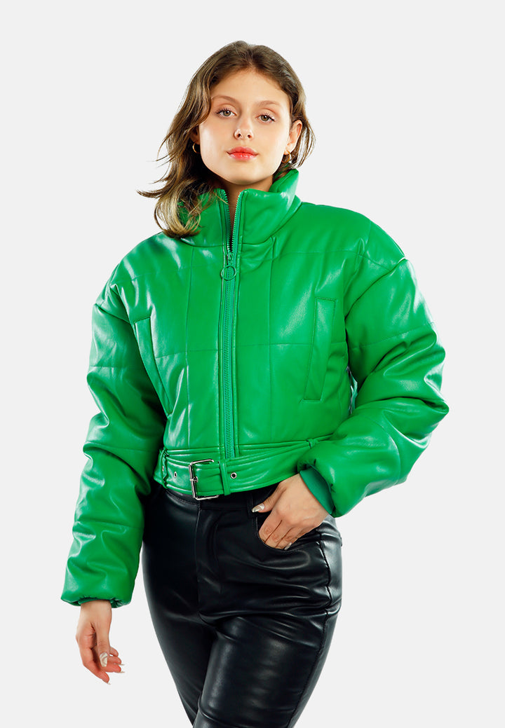 cropped belted puffer jacket#color_green