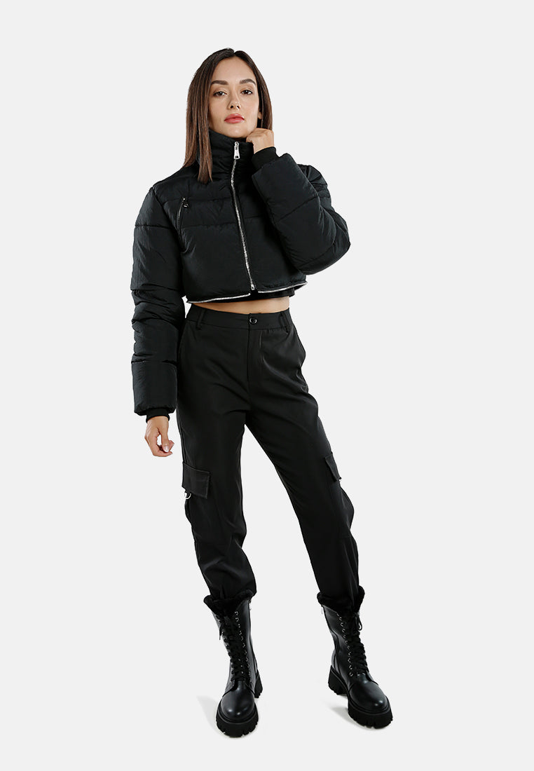 cropped detachable turtleneck puffer jacket#color_black