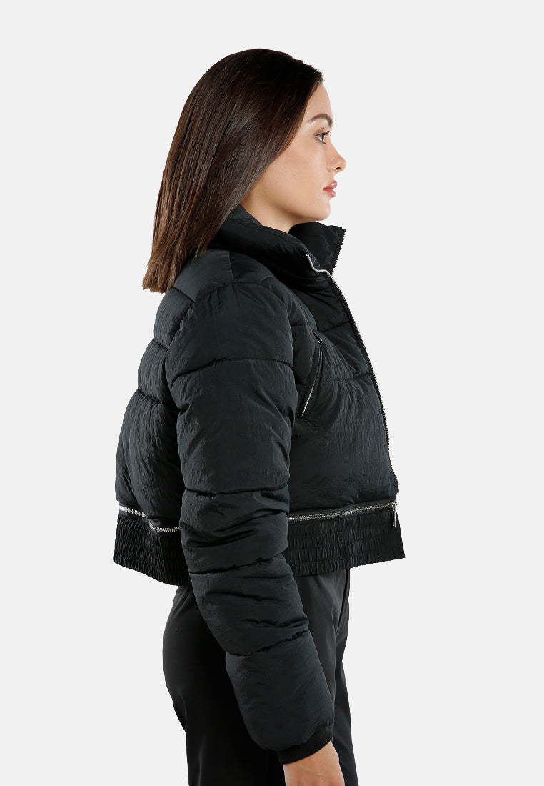 cropped detachable turtleneck puffer jacket#color_black