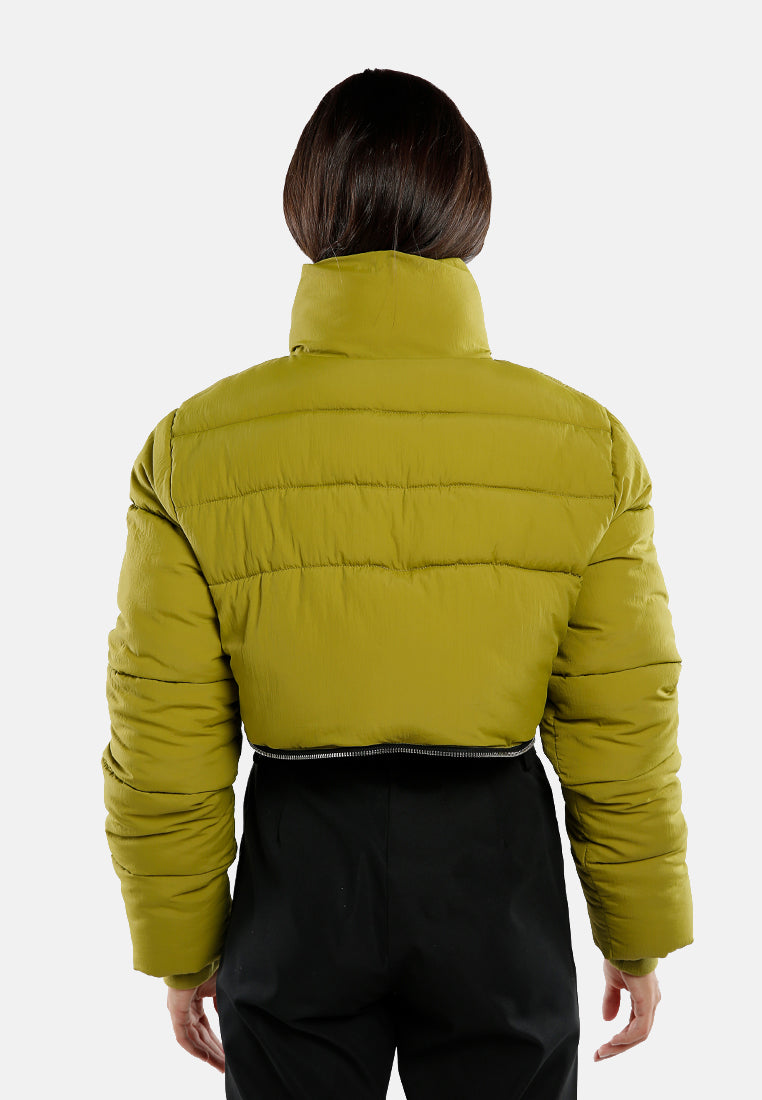 cropped detachable turtleneck puffer jacket#color_dark-olive