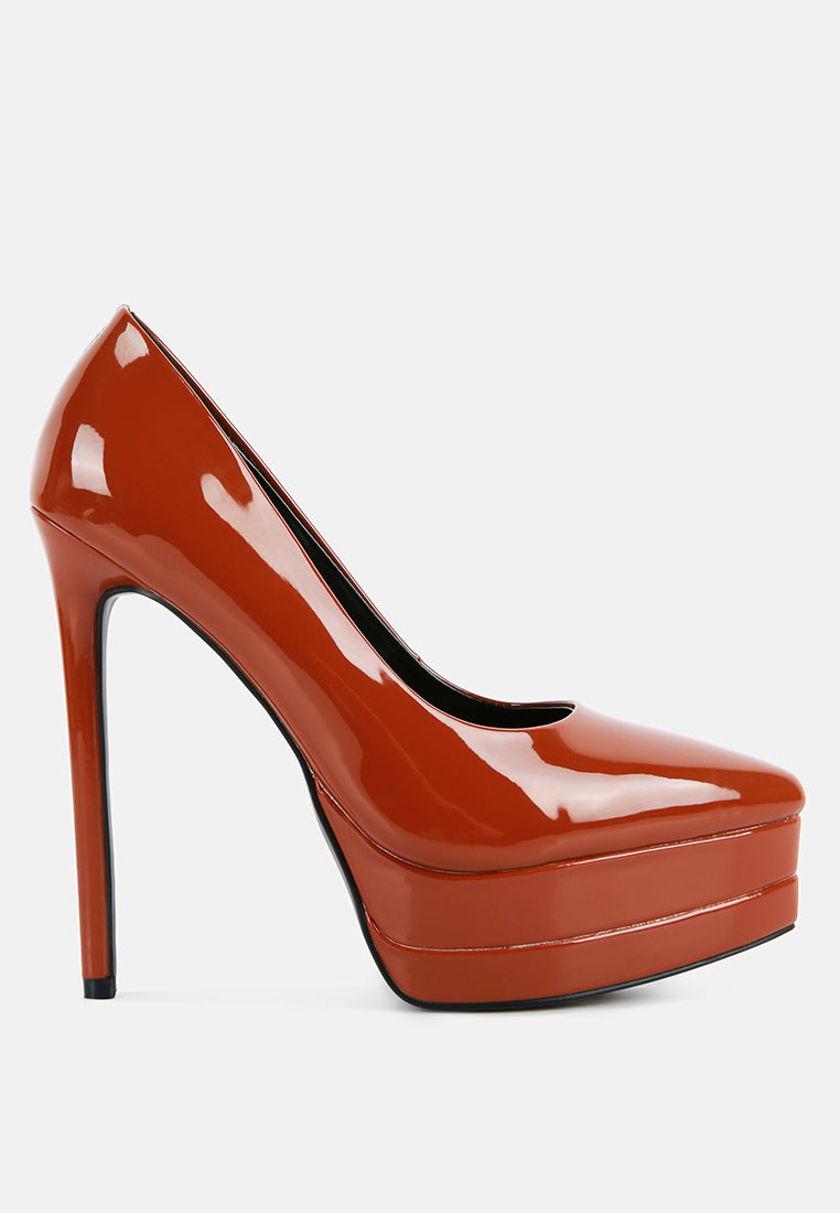 cuddles patent pu high heeled pumps#color_tan