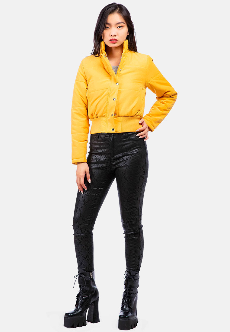 cut-out collar puffer jacket#color_mustard