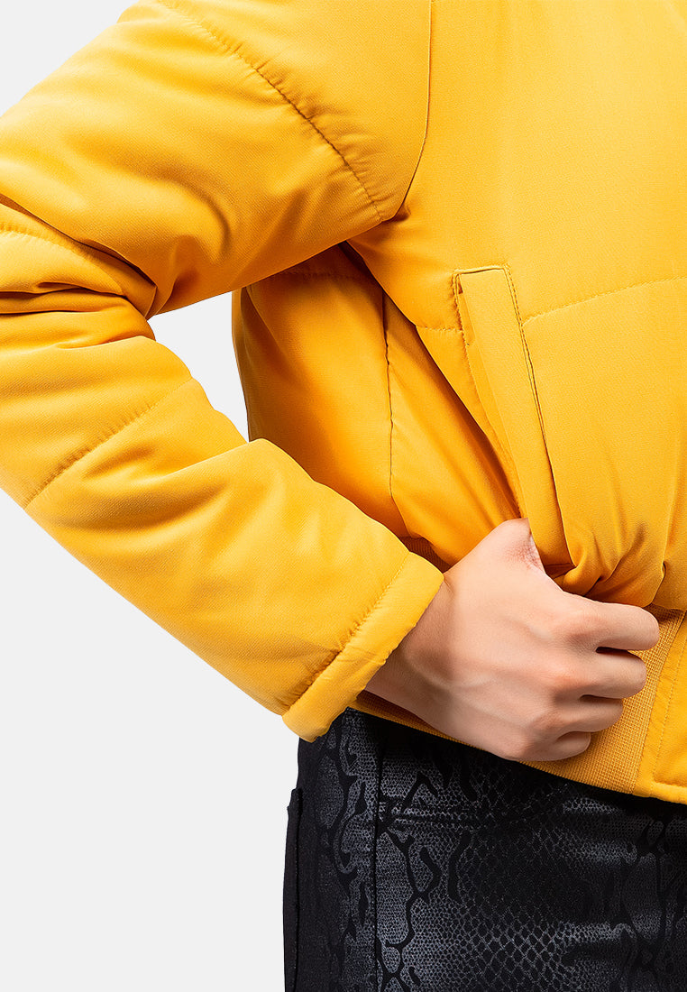 cut-out collar puffer jacket#color_mustard