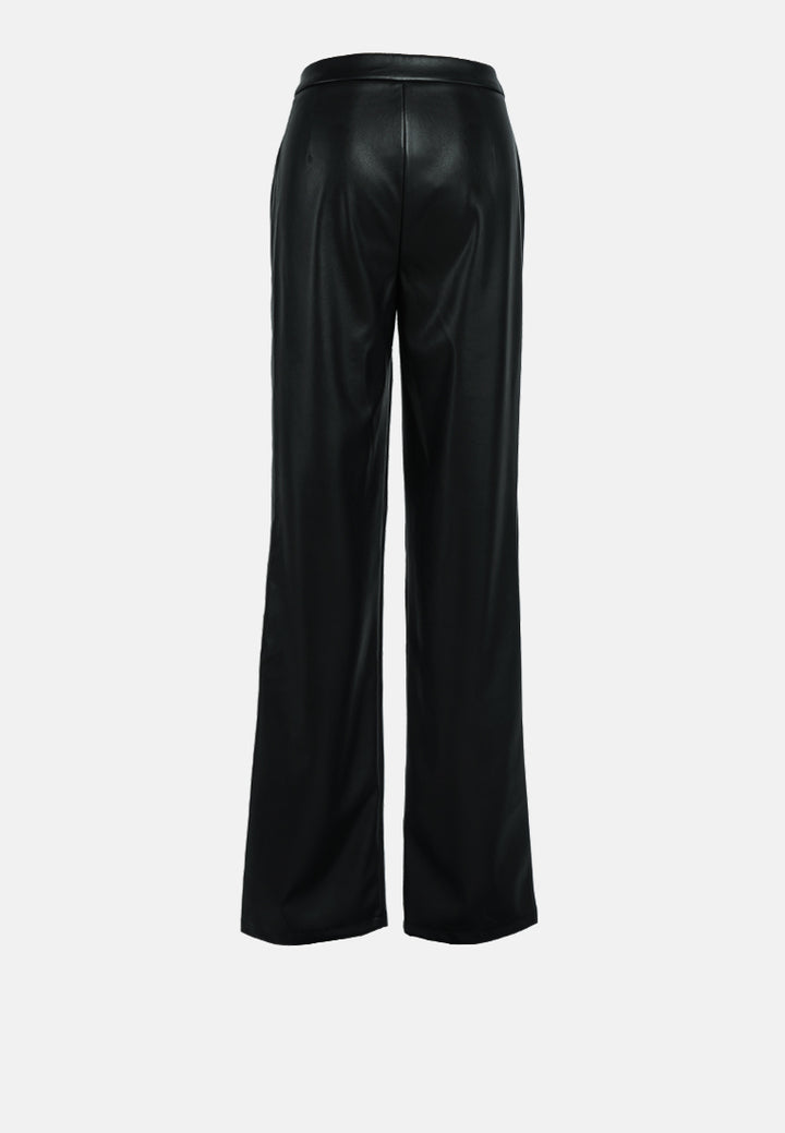 cut out faux leather pants#color_black