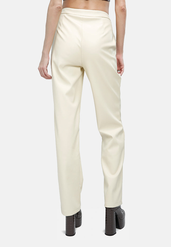 cut out faux leather pants#color_cream