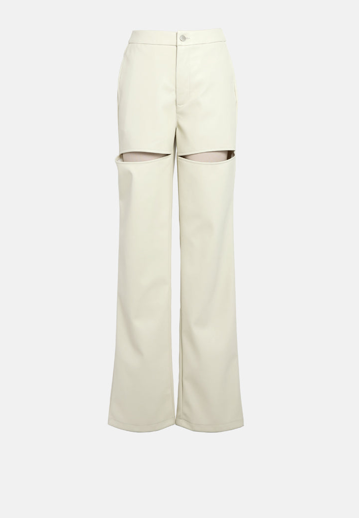 cut out faux leather pants#color_cream