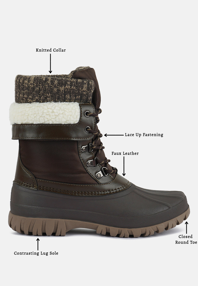 delphine knitted collar lace up boots by ruw#color_brown
