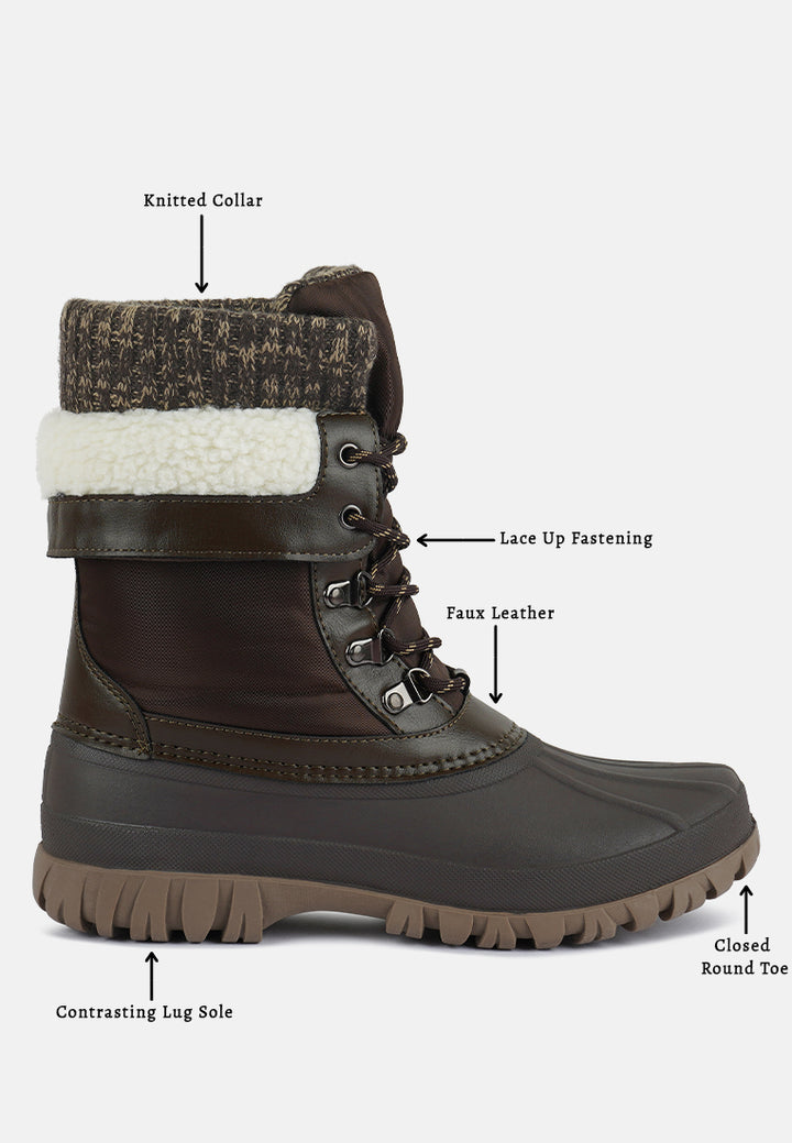 delphine knitted collar lace up boots by ruw#color_brown