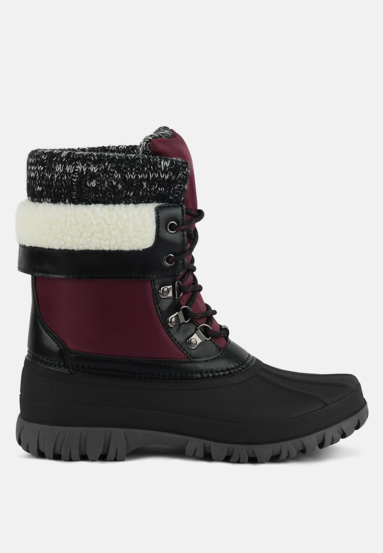 delphine knitted collar lace up boots by ruw#color_red