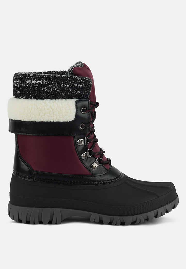 delphine knitted collar lace up boots by ruw#color_red