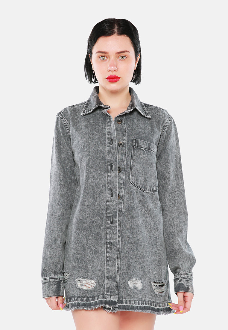 distressed acid wash denim shacket#color_grey