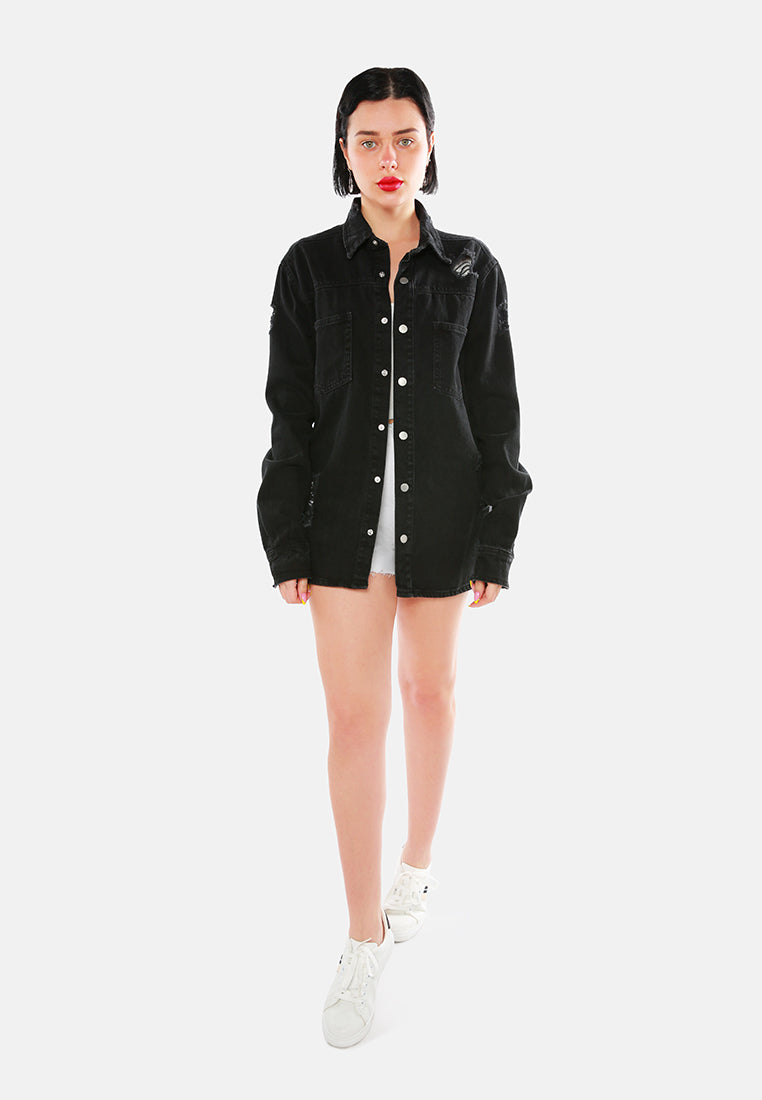 distressed denim over size shirt#color_black