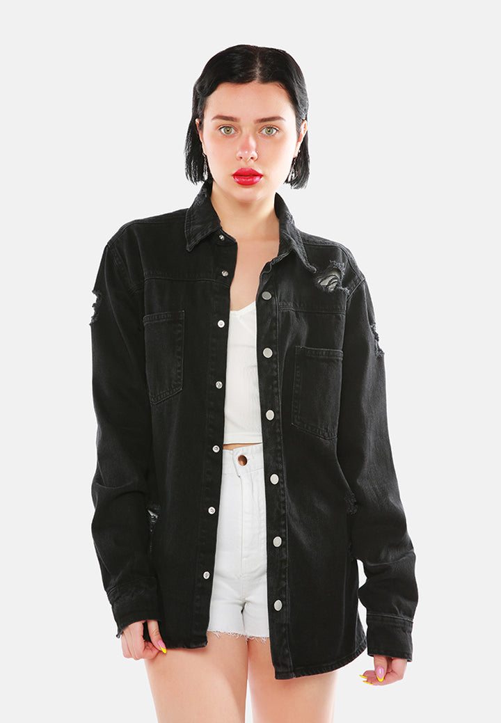 distressed denim over size shirt#color_black