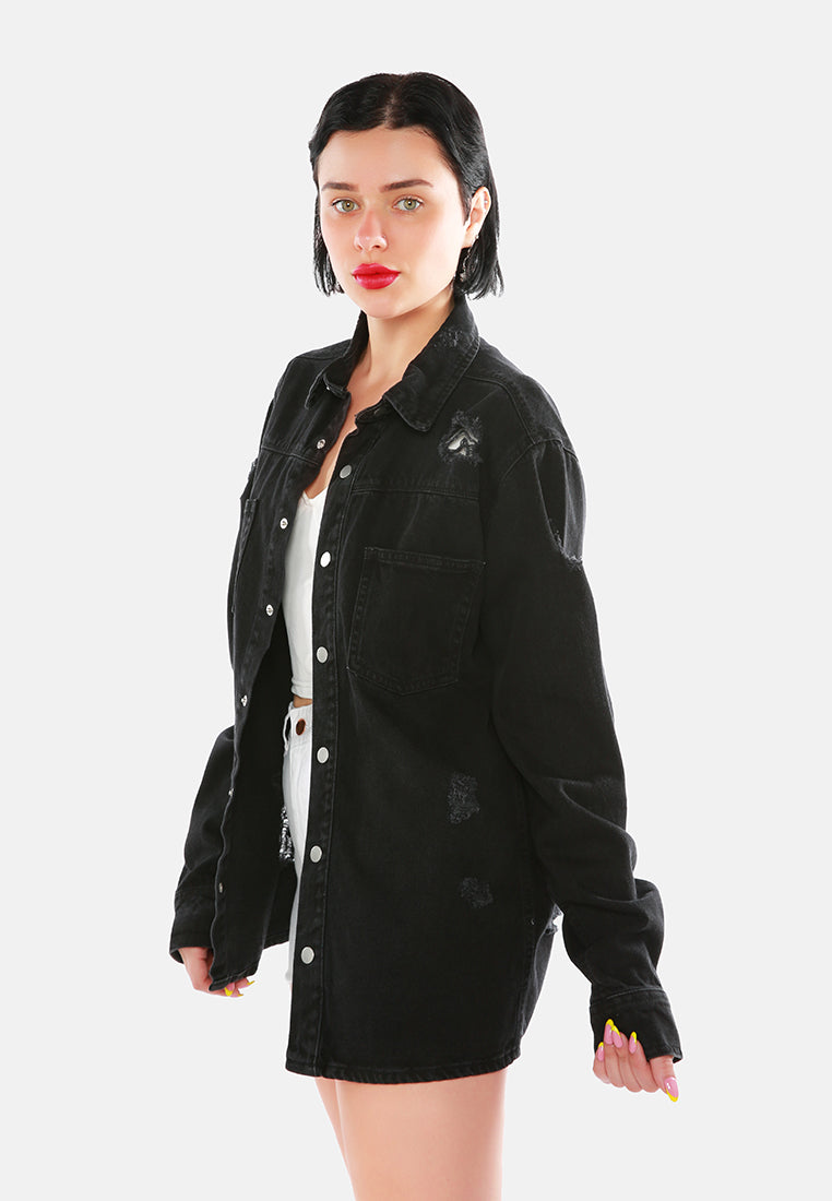 distressed denim over size shirt#color_black