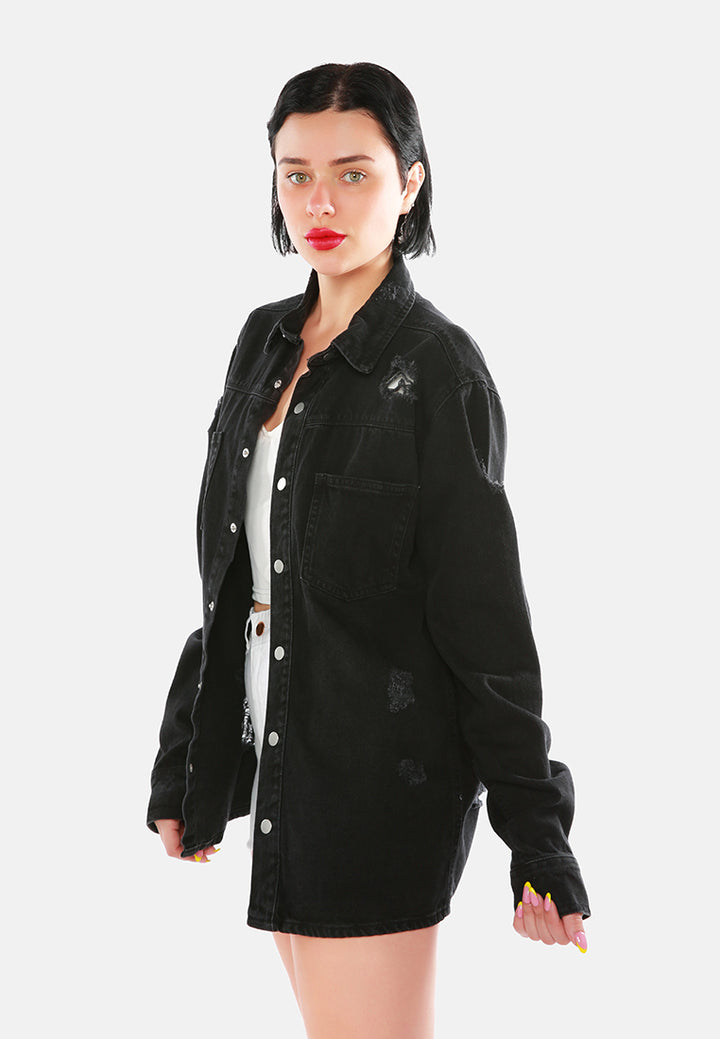 distressed denim over size shirt#color_black