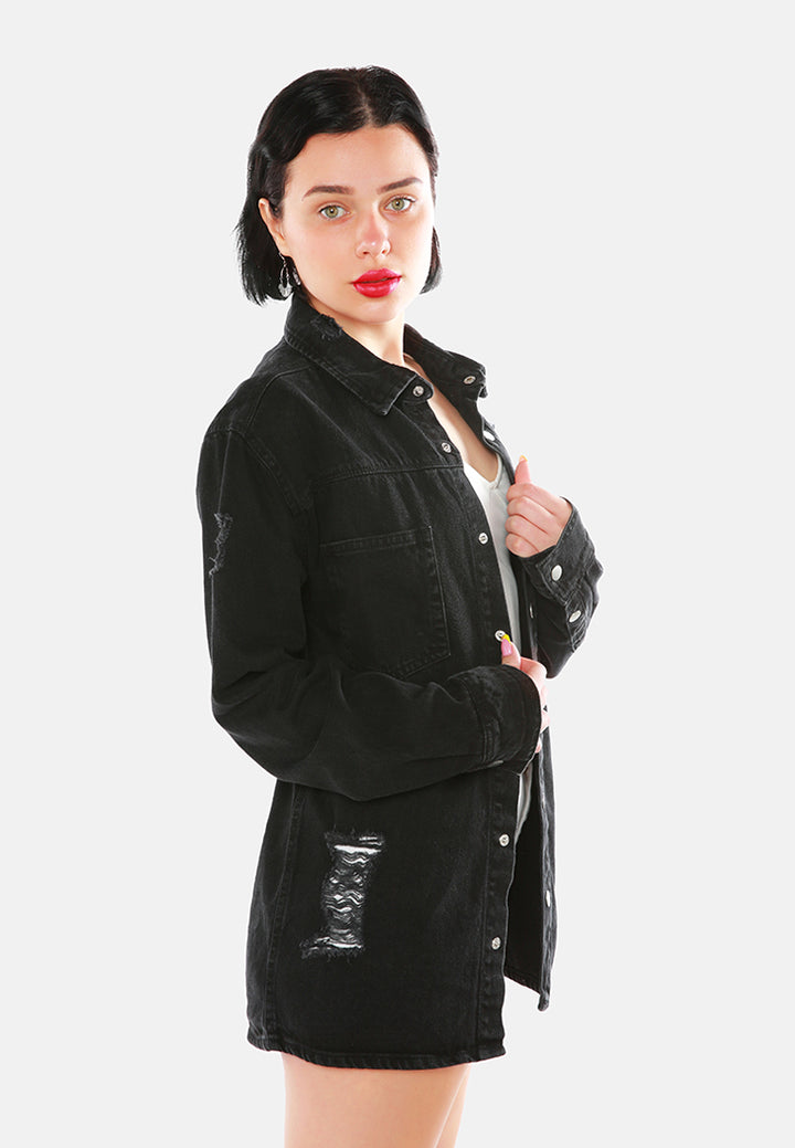 distressed denim over size shirt#color_black
