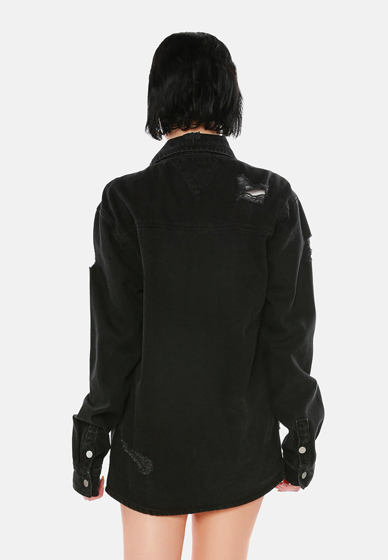 distressed denim over size shirt#color_black