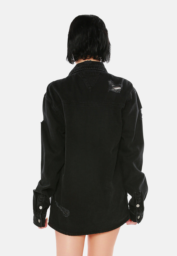 distressed denim over size shirt#color_black