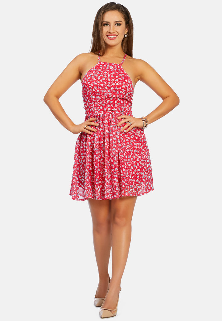 ditsy floral summer skater dress#color_red