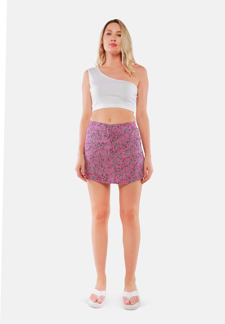 ditsy print drawstring skorts#color_pink