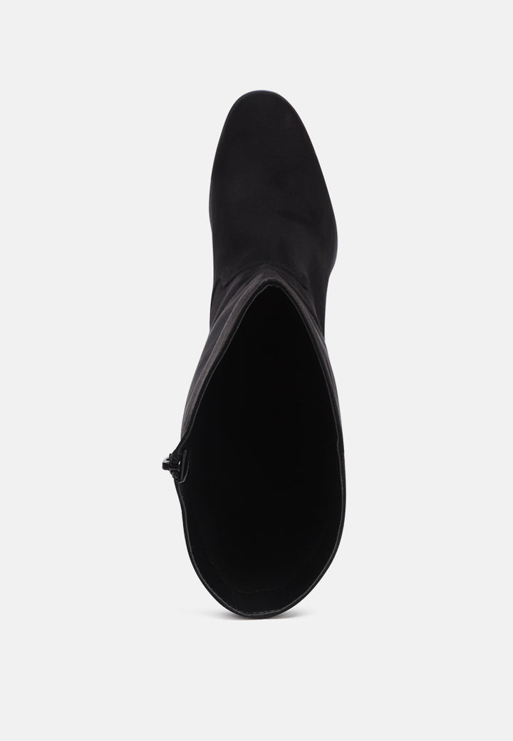 dolly solid tone block heel knee high boots with side zipper#color_black