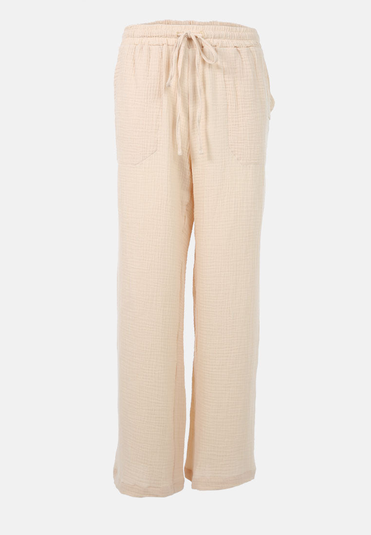 drawstring casual lounge wide pants by ruw#color_latte