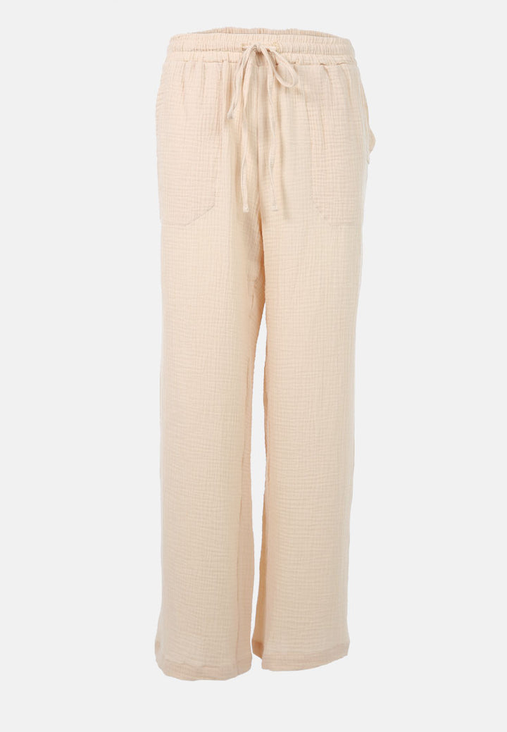 drawstring casual lounge wide pants by ruw#color_latte