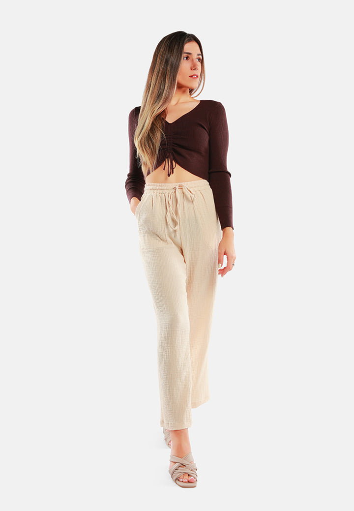 drawstring casual lounge wide pants by ruw#color_latte